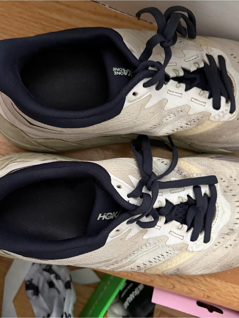 Hoka Neutral Beige Running Sneakers with Navy Trim - Picture 5 of 5